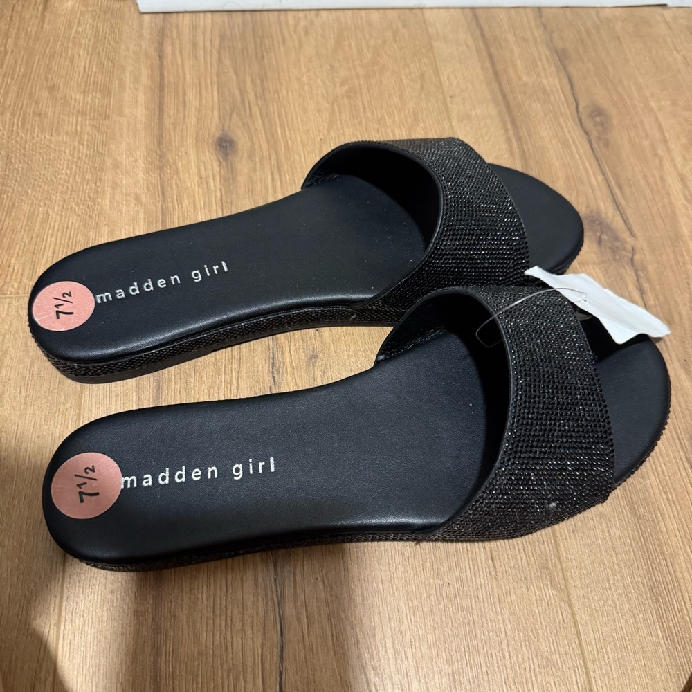 Madden Girl Black Slide Sandals with Textured Strap